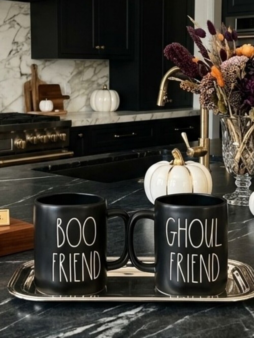 Rae Dunn 'Boo' & 'Ghoul Friend' Black Halloween Mug Set